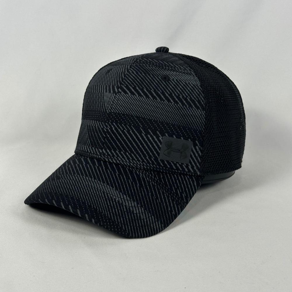 Under Armour Trucker Hat Mens OSFA Black Grey Stripe Mesh Snapback Cap